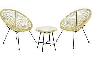 EVRE Goa Yellow Acapulco Styled Egg Shape Conversational Garden Furniture Bistro Patio Outdoor Set For Balconies Gardens Terraces 2 Chairs 1 Glass Top Table