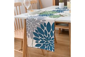 LRartdeco Runner Tavola Moderno Blu Navy e Verde 40x140cm Centro Tavola Floreale Runner da Tavolo Lavabile Rettangolare 1 Pezzo Lino Runner Tavola per Cucina Sala da Pranzo Tavolo Decorazione