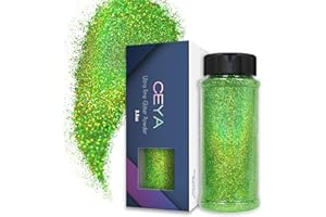 Ceya Poudre de paillettes ultra fines de 100 g - Vert clair holographique - 0,2 mm - Pour slime, résine époxy, artisanat, bijoux, nail art, festival, maquillage, peinture, cartes de mariage