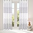 Ösenschal Vorhang Mit Sternen - Weißer Voile Mit Silberdruck 245x140 Cm