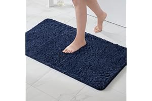 MIULEE Tapis Salle de Bain 1 Pièce Absorbant Antidérapant en Haute Hygroscopicité Fourrure Tapis d'Entrée pour la Douche Super Doux pour Chambre à Coucher Entrée de Cuisine 40x60CM Bleu Foncé