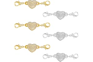 NEWELLSAIL Magnetische Schmuck-Verschlüsse in Herzform Magnet Strass Karabinerverschlüsse Selbstausrichtende Verschlüsse Verbinder für Schmuck Halskette Armband 6 Stück (Silber und Gold)