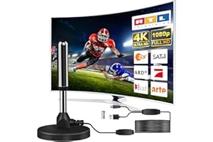 BXGOLKGD DVB-T2 Antenne mit Verstärker für Innen – Zimmerantenne für Fernseher, DVB-T/T2, TV Antenne 4K UHD Full HD, 360° Empfang bis 500 km, kostenlose Sender