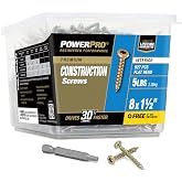 Power Pro 48587 Ahşap Vidalar, # 8 x 1-1/2, Premium Star Drive İ&ccedil; Mekan Dolap Vidaları, Altın Sarı &Ccedil;inko, 5 lb K&uuml;vet