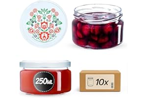 KADAX Piccoli vasetti per conserve da 250 ml, con coperchio, ermetici da regalare, mini barattoli per miele e spezie (10 pezzi, folklore)