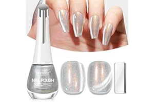 SUPWEE Cat Eye lakier do paznokci – 16 ml, magnetyczny lakier do paznokci, srebrny, szybkoschnący, brokatowy, kocie oko, żel magnetyczny, bez lampy UV, Home DIY Nail Art