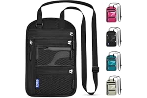 Yordawn Portadocumentos Viaje de Cuello con Bloqueo RFID Cartera de Cuello Pasaporte Impermeable Funda Colgante para Pasaporte con Correa para Hombres Mujeres (Negro Oscuro)