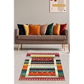 On The Clouds Kilim Desenli Renk Ge&ccedil;işli Yıkanabilir Kaymaz Taban Leke Tutmaz Etnik Salon Halısı ve Yolluk BFOETN1, 60 x 120