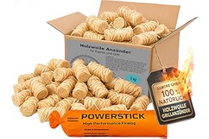 SAMORE GMBH 5 kg Öko Kaminanzünder (ca. 400 Stck) Grillanzünder inkl. XXL Powerstick Anzündwolle Holzwolle Anzünder Zündwolle