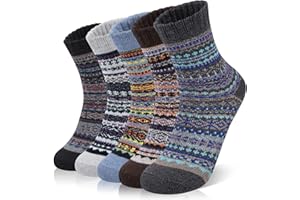 YSense Beau 5 Paia Donna Calzini in Lana Merino Termiche di Lana per l'inverno Spesse Calze Calde per le Lana Stile Vintage Calze di Lana da Trekking Regalo