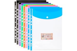 CHONGNING Punched Pockets A4 Plastic Wallets, 8 Pack Plastic Document Files Wallets Popper Wallet Folder Pockets