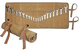 KAALTISY Werkzeugrolle, Werkzeug Rolltasche, gewachstes Segeltuch Werkzeugtasche, Tragbar Tool Roll - Khaki - 84x34cm