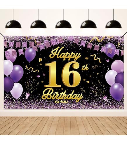Decorazione Turchese Sweet 16 Banner Per 16° Compleanno, Decorazioni Per 16° Compleanno, Nero Oro, Sfondo Per Feste, Striscione Decorazione Parete Compleanno Ragazze