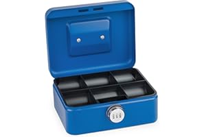 SAX Geldkassette mit Zahlenschloss, extra Starkes Schloss, 20 x 16 x 9cm, Medium, Blau (0-822-14)