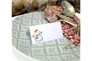 BRIGHT HEART DESIGN Pack of 12 Christmas Place Cards - Colourful Santa, Snowman & Xmas Tree - Guest Name Card