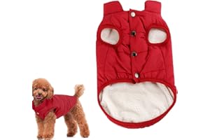 Kismaple Przytulna kurtka polarowa dla psa, płaszcz z podszewką, ciepły wyściełany dla małych, średnich i dużych psów (rozmiar S, czerwony)