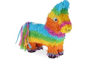 Relaxdays Pignatta, Pentolaccia a Forma d'Asino, Arcobaleno, da Appendere, Riempire e Colpire, HLP 38x35x12 cm, Colorato