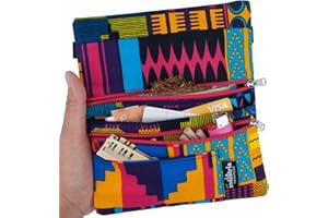 LA INDUSTRIA HANDMADE Funda Tabaquera para Tabaco de Liar Estampado Africano – Cartera Pitillera con Doble Cremallera - Estuche Bolso para Papel, Filtros, Mechero, Tarjetas y Dinero (Kente)
