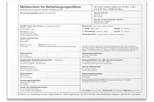 SCHAFBERGER VERLAG Meldeschein for Beher Recovery Workshop, DIN A5, All Federal States, New German Tourism emissions of Law – Trilingual – 100 Sheets
