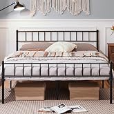 Yaheetech Double Bed with Headboard for Mattress 16 x 200 cm Black | Metal Bed Frame with Storage Space Easy Assembly