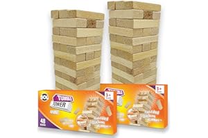 SOL [2 Pack] Mini Tumble Tower, Wooden Stacking Tumbling Blocks, Balancing Game for Kids and Adults, Travel Size Classic Table Entertainment, Combined for a Bigger Tower!