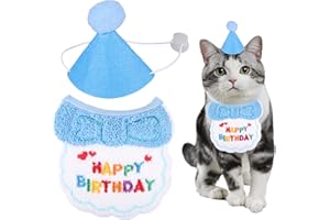 EUIOOVM Katzen Hunde Geburtstag, Niedlich Geburtstag Bandana Set für Kleine Hund, Haustier Happy Birthday Dekorationen für Mädchen Jungen Kätzchen Geburtstagsmütze deko