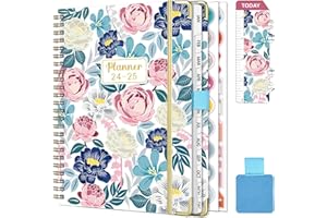 Gumiho Agenda settimanale 2024 2025 Spirale - A5 (luglio 2024-giugno 2025) - Agenda scolastica con fibbia a penna,righello segnalibro e adesivi per piano (Florid-B8)