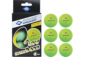 Donic-Schildkröt Balles de Tennis de Table Glow in the Dark, 6 Balles Vert Clair, Fluorescentes, Qualité Poly 40+, pour Jouer au Crépuscule et dans le Noir, 608507