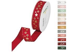 ‎HALBACH SEIDENBÄNDER Halbach Seidenbänder 295 Sterne Geschenkband Weihnachten, Polyester, Weinrot, 2.5 cm