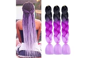 WoWCFyyds 24'' Jumbo Braiding Hair Extensions Ombre Jumbo Braids Extensions Hair 3Packs Kanekalon Hair Afro Box Braids Coloured Hair Extensions for Braiding（Black-Pink-light pink）