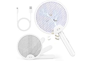 EUAKEE Raquette Electrique Insectes, 2 en 1 Rechargeable Lampe Anti Moustique 3000V Pliable Raquette Electrique Anti Moustiques Raquette Moustique Electrique Portable avec Lampe UV pour Interieur Exterieur