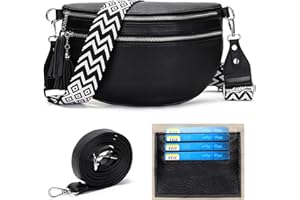 LANXINGLUO Riñonera Mujer Negro Grande Bolso Bandolera Piel Sintética Bolsa Mujer Moda Con ranura para tarjeta de crédito y 2 correas de hombro