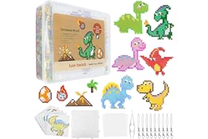 Homgaty Zestaw 5000 koralików do prasowania, dinozaury, koraliki 5 mm z płytką wtykową, 18 wzorów, papier do prasowania, zawieszki i akcesoria do majsterkowania, prezent dla dzieci (dinozaury, 5 mm)