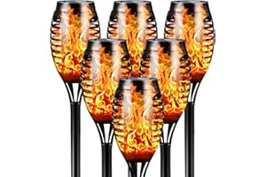 FLOWood Torcia Solare Impermeabile, Confezione da 6 12 LED Fiamma Danzante Tremolante Luci solari Decorazione del Paesaggio Illuminazione crepuscolare Sicurezza per Giardino Patio Percorso
