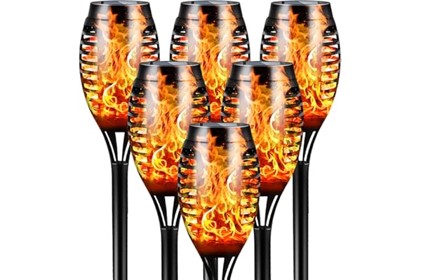 FLOWood Torche Solaire Lumières Étanche, 6 Pack 12LED Danse Flamme Scintillante Lumières Solaires Décoration De Paysage Éclairage Crépuscule Sécurité Pour Chemin De Patio De Jardin