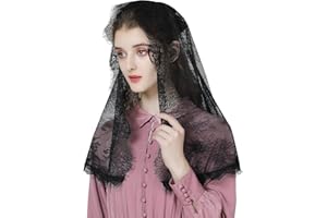 BEAUTELICATE Velo di Pizzo da Chiesa Donna Cattolica Mantilla Sciarpa Copricapo Foulard Velo Muliebre per Chiesa Messa In Latino Nero Blu V115