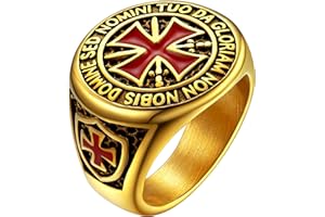 FaithHeart Knights Templar Rings for Men, Stainless Steel Crusader Cross Biker Ring Gold/Black Plated, Personalised Masconic Rings Jewelry Size O-Z+3-Gift Box Send