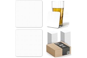 SHYAWORLD 400 Posavasos de Cartón Originales, Decorativos y Absorbentes para Bebidas y Líquidos. Portavasos para Mesa con Efectos de Acabado 10 x 10 cm y 1,4 mm Espesor. (Blanco Cuadrado, 400)