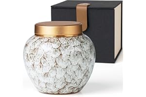 HAUYEST Small Urns for Human Ashes Keepsake,Handmade Mini Cremation Urn for Human Pet Ashes,Ceramic Urns with Metal Screw Lid,Hold Ashes Up to 10 Cubic Inches(White)