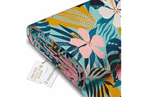 DreamRoots Tessuto Impermeabile al metro 160 cm Larghezza, 220 g/m² 600D, Stoffa per Cuscini Esterni - Flowers Tropical Palm 2M