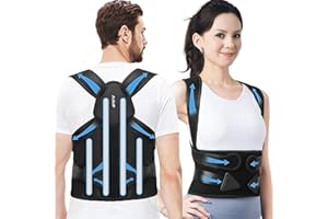 Aollop Posture Corrector for Men and Women - Elastic Adjustable Lumbar Belt Strap 4 Support Bars Back Support Brace - Breathable Upper Lower Back Straightener for Spine Scoliosis (Black, 30'-38')