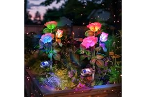 Anordsem Solar Lights Outdoor Garden, 2 Pack Garden Lights Solar Powered Waterproof, Colour Changing Flower Rose Lights Waterproof Solar Stake Lights for Lawn Patio Pathway Party Wedding (Pink) …