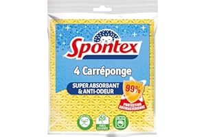 SPONTEX - Carréponge - 4 éponges Plates résistantes et Flexibles - Protection Anti-bactéries