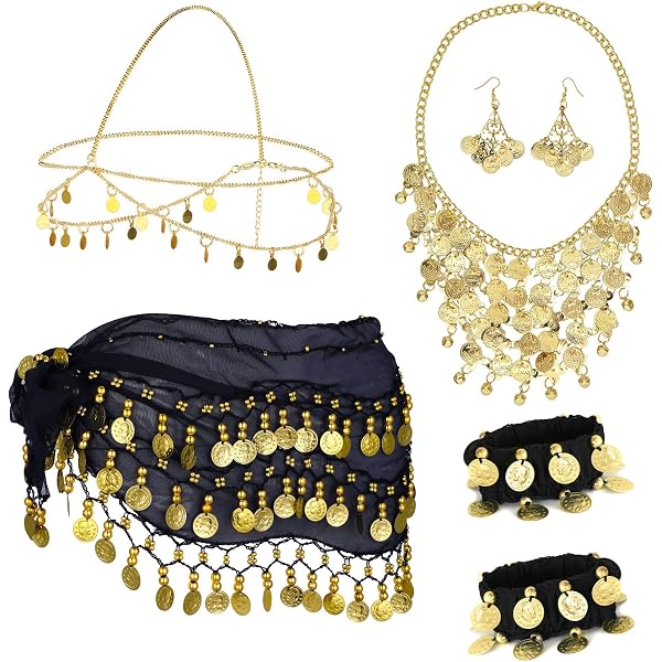 Ensemble Bijoux Danse Du Ventre Indien - Collier, Bracelets, Bagues Et Accessoires Or - Style Bollywood
