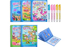 Kacunoki 5 Stück Wassermalbuch mit Wasserstifte Magie Wasser Zeichnung Buch Wasser Malbuch Doodle für Kinder Wiederverwendbar Magisches Malbücher Set für 3 4 5 6 Jahre alte Jungen Mädchen, Stil A