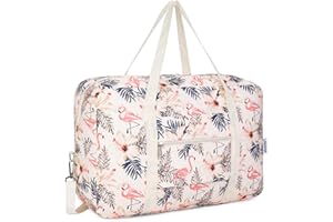 Narwey Plegable Bolsa de Viaje 45x36x20 Bolsa de Mano Equipaje Equipado Weekender Bag Deporte Bolsa de Fin de Semana Bolso Mujer para Easyjet Avíon 25L con Correa de Hombro(Flamenco Beige)