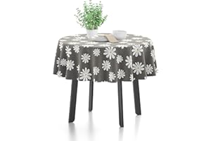 ENCASA XO Encasa Homes Mantel Estampado de 145 cm-Round para 4 Seater Mesa de Comedor, 100% algodón, Lavable a máquina, Duradero, Rectangular, para casa, Restaurante, Banquete - Daisy Grey