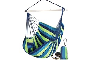 Chihee Fotel huśtawkowy hamakowy - mocny metal, składany, przenośny, maks. 226 kg, wygodne siedzisko, patio i trawnik, mieszanka bawełny, do użytku wewnątrz i na zewnątrz