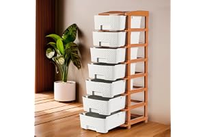 Kuber Industries 7-Layer & 57 Ltr Plastic Drawer Storage Organiser Modular Kitchen & Toy Organizer For Kids Room Brown & White
