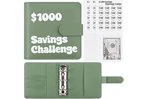 Zuozee 1000 Savings Challenge Binder, A8 Mini Money Saving Binder with Cash Envelopes, PU Budget Book for Budgeting, Easy & Funny to Save $1000, Green